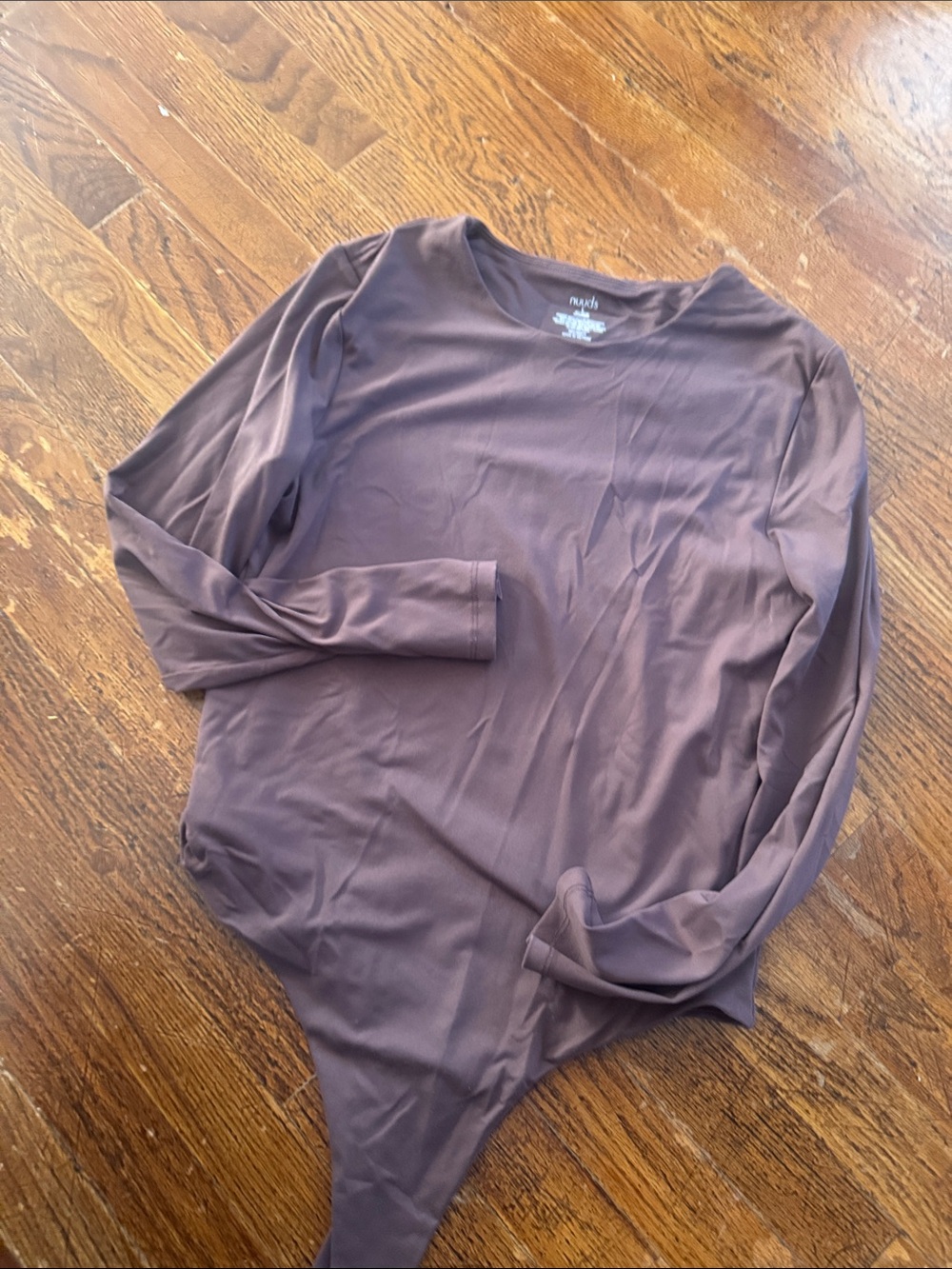 nuuds Long-Sleeve Scoop-Neck Bodysuit in Mauve